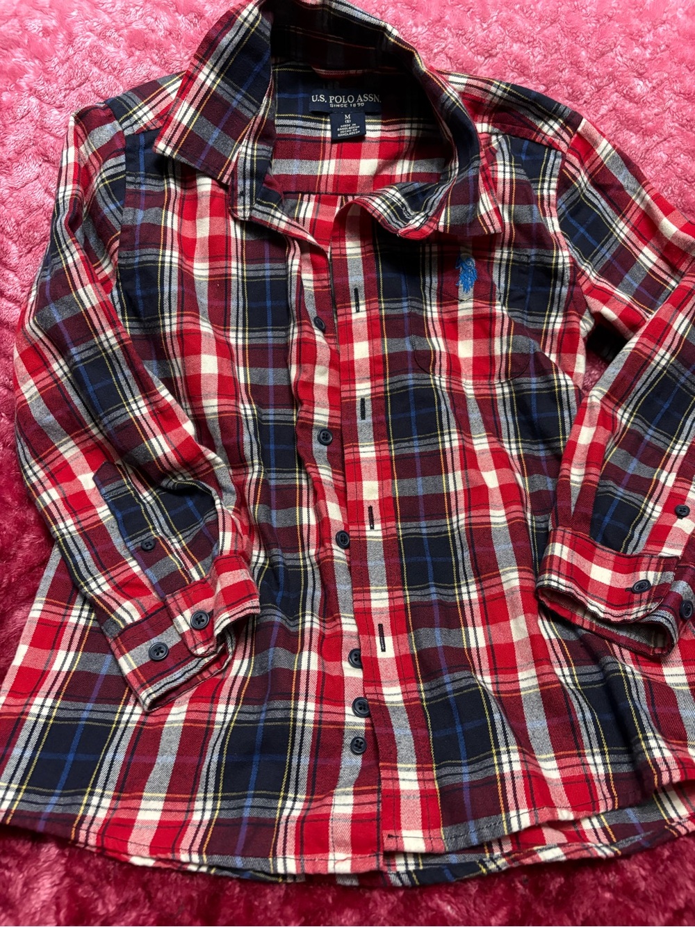 U.S. Polo Assn. Kids' Red and Navy Plaid Button-Down Shirt